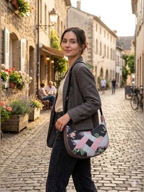 Handmade Upcycled Quilt Crescent Shoulder Bag